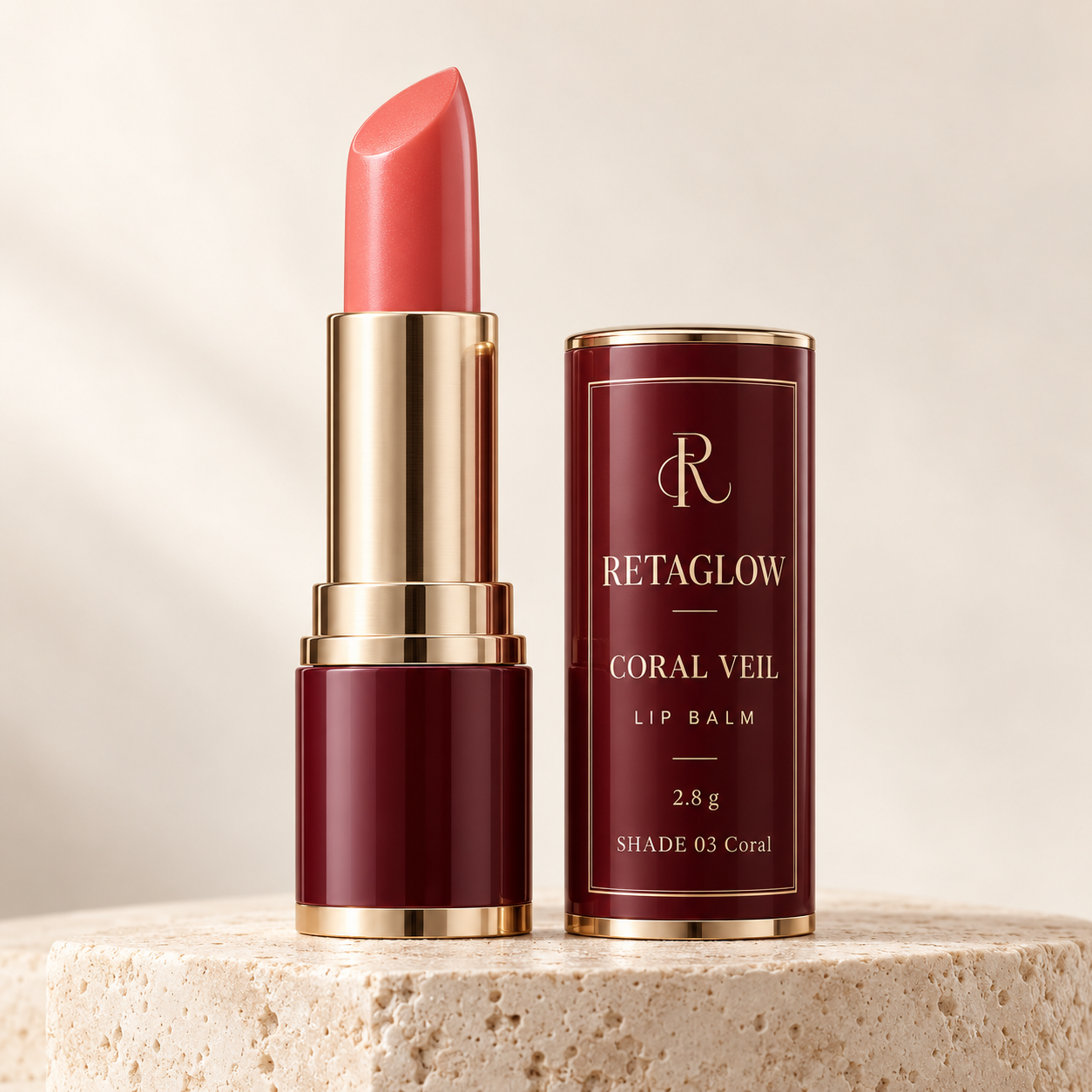 Retaglow Coral Veil Lip Balm 2.8 g packaging concept