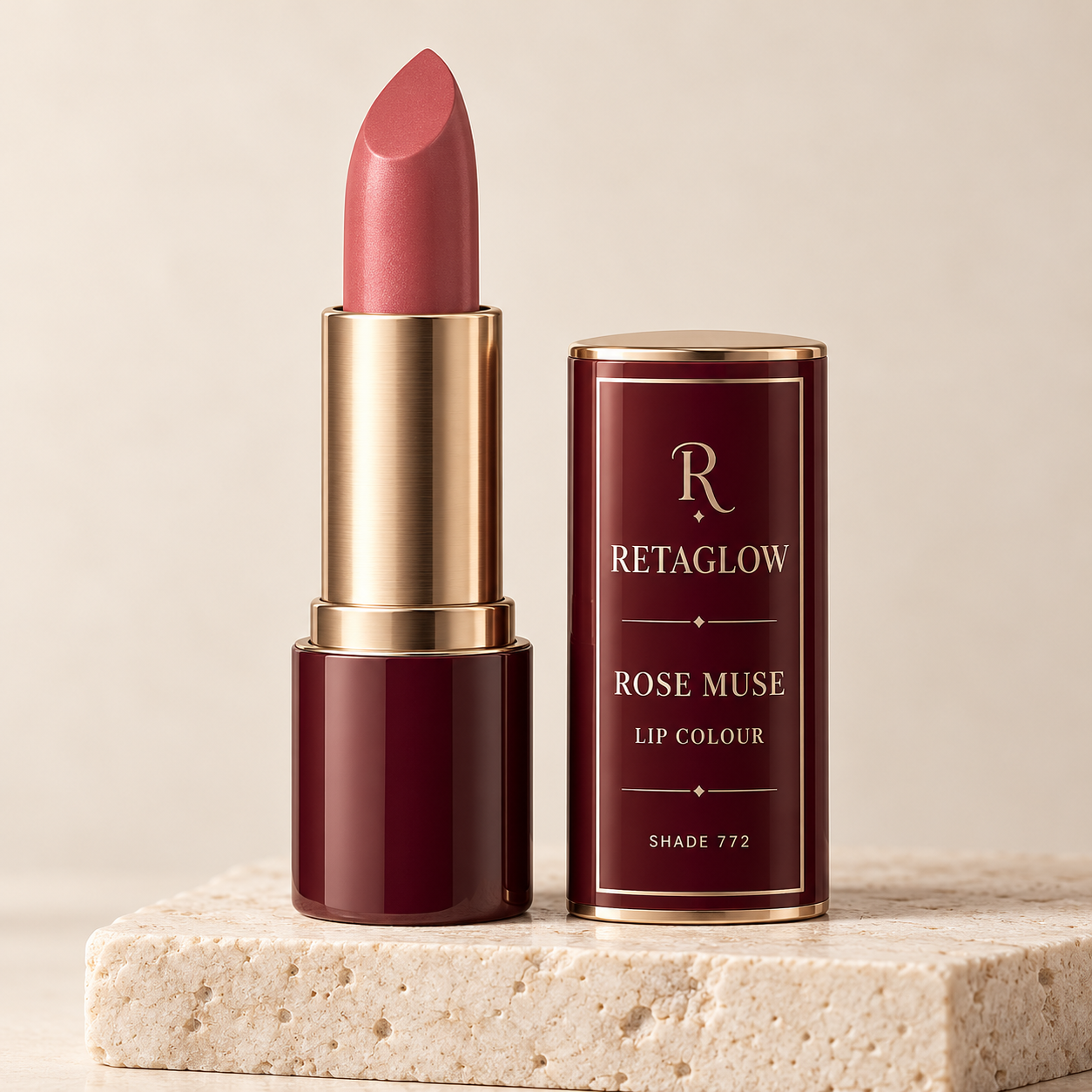 Retaglow Rose Muse Lip Colour packaging concept